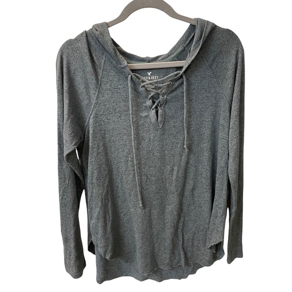 American eagle soft and sexy plush lace up long sleeve shirt - Picture 1 of 3